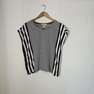 Michael Kors Black and White Striped Women's Short Sleeve Top
